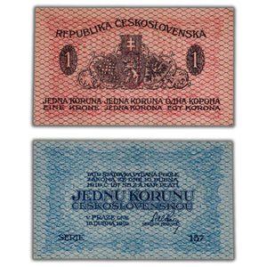 SOLD Czechoslovakia 1919 1 One Koruna Note P #6a - UNC