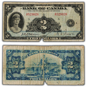 SOLD $2 1935 Bank of Canada Note English Text BC-3 - Missing Piece