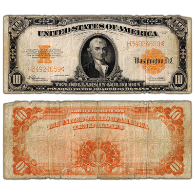 United States 1922 $10 Ten Dollars Gold Certificate Note - Circulated