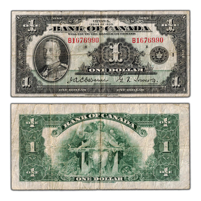 $1 1935 Bank of Canada Note English Text Letter 'B' BC-1 - Fine