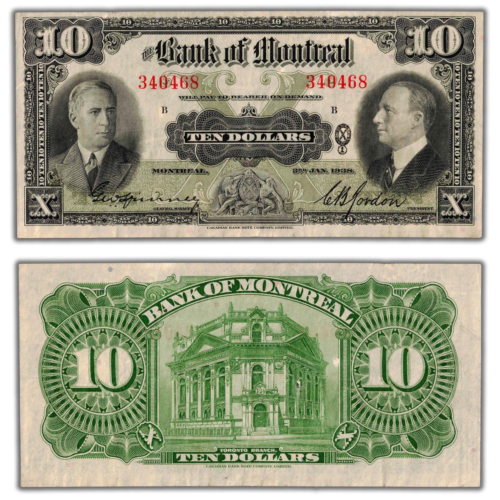 $10 1938 Bank of Montreal Canada Chartered Note CH #505-62-04 - Nice V ...