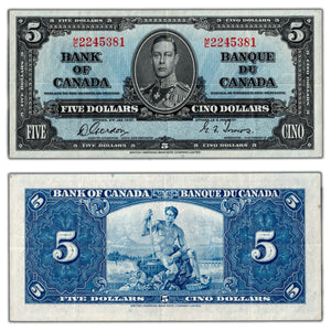 SOLD $5 1937 Bank of Canada Note Gordon-Towers M/C Prefix BC-23b - VF/EF
