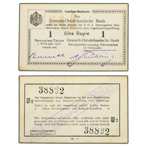 SOLD German East Africa 1916 1 One Rupie Note - AU