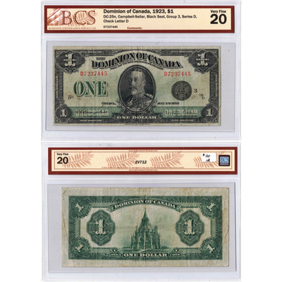 $1 1923 Dominion of Canada Note Campbell-Sellar Black Seal DC-25n - BCS VF-20