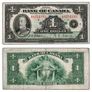SOLD $1 1935 Bank of Canada Note English Text Letter 'A' BC-1 - F/VF