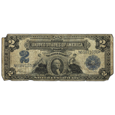 SOLD United States 1899 $2 Two Dollars Silver Certificate Note - Missing Corners
