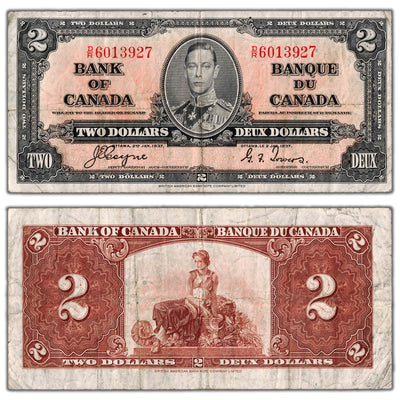 $2 1937 Bank of Canada Note Coyne-Towers D/R Prefix BC-22c - VF