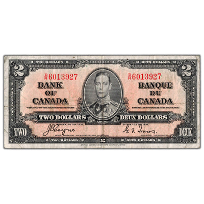 $2 1937 Bank of Canada Note Coyne-Towers D/R Prefix BC-22c - VF