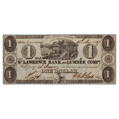 $1 1837 St. Lawrence Bank and Lumber Company Note #665-10-12