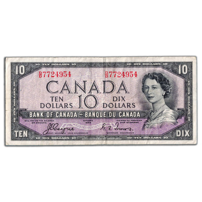 $10 1954 Bank of Canada Note Devil Face D/D Prefix BC-32a - F/VF
