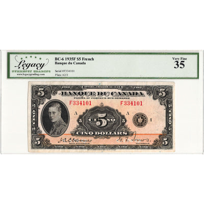 $5 1935 Banque du Canada Note French Text BC-6 - Legacy VF-35