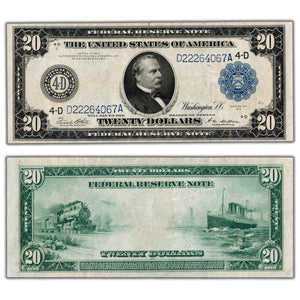 SOLD United States 1914 $20 Federal Reserve Note Fr #979a - VF+/EF (pressed)