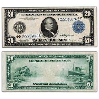 SOLD United States 1914 $20 Federal Reserve Note Fr #979a - VF+/EF (pressed)
