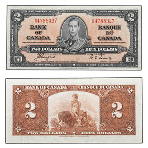 SOLD $2 1937 Bank of Canada Note Coyne-Towers A/R Prefix BC-22c - EF