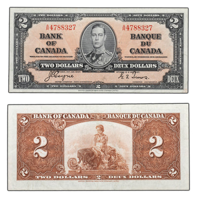 SOLD $2 1937 Bank of Canada Note Coyne-Towers A/R Prefix BC-22c - EF