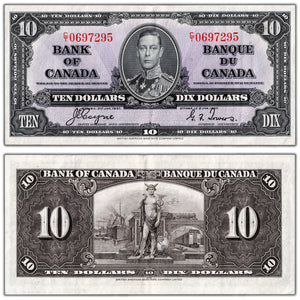 SOLD $10 1937 Bank of Canada Note Coyne-Towers C/T Prefix BC-24c - EF+