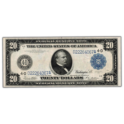 SOLD United States 1914 $20 Federal Reserve Note Fr #979a - VF+/EF (pressed)