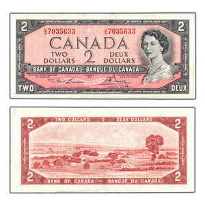SOLD $2 1954 Bank of Canada Note Lawson-Bouey U/G Prefix BC-38d - EF/AU
