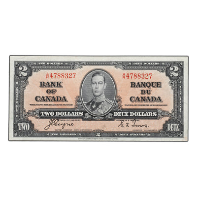 SOLD $2 1937 Bank of Canada Note Coyne-Towers A/R Prefix BC-22c - EF