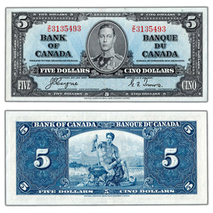 SOLD $5 1937 Bank of Canada Note Coyne-Towers Z/C Prefix BC-23c - AU