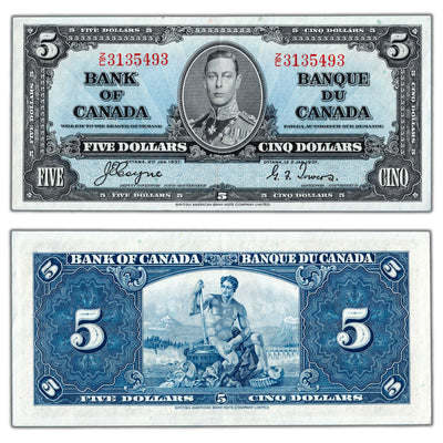 SOLD $5 1937 Bank of Canada Note Coyne-Towers Z/C Prefix BC-23c - AU