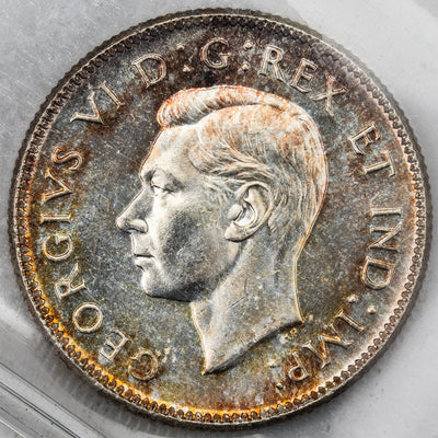 Canada 1947 Maple Leaf 25 Cents Quarter Silver Coin - ICCS MS-64