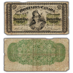 SOLD 25 Cents 1870 Dominion of Canada Shinplaster Note Large B DC-1b