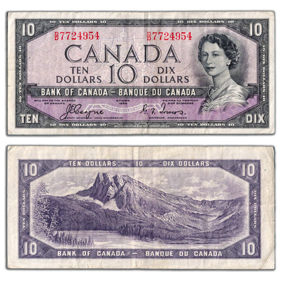 $10 1954 Bank of Canada Note Devil Face D/D Prefix BC-32a - F/VF