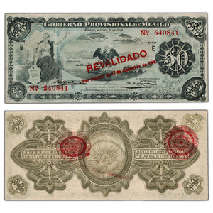SOLD Mexico Gobierno Provisional 1914 50 Pesos Note - "Revalidado" Overprint