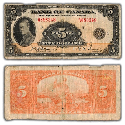 SOLD $5 1935 Bank of Canada Note English Text BC-5 - Large Tear