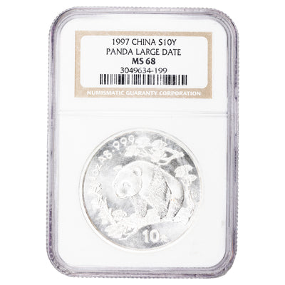 China 1997 Large Date 1oz .999 Fine Silver Panda Coin - NGC MS-68