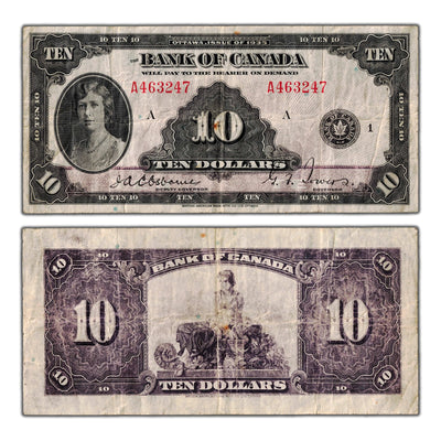 SOLD $10 1935 Bank of Canada Note English Text BC-7 - VF (faded back)