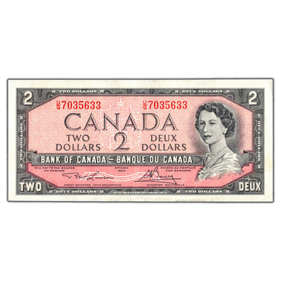 SOLD $2 1954 Bank of Canada Note Lawson-Bouey U/G Prefix BC-38d - EF/AU