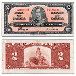 SOLD $2 1937 Bank of Canada Note Coyne-Towers K/R Prefix BC-22c - VF+