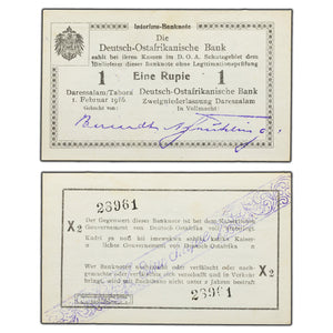 SOLD German East Africa 1916 1 One Rupie Note - UNC