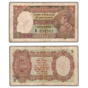 SOLD India ND (1937) 5 Five Rupees Note P #18a - Writing