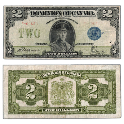 $2 1923 Dominion of Canada Note Blue Seal Series F DC-26c - F/VF (trimmed)