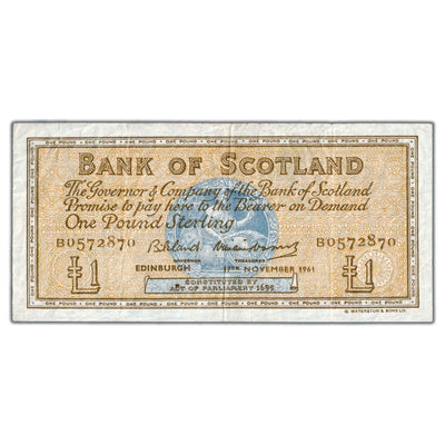 Scotland 1961 1 One Pound Note SC #107a - VF