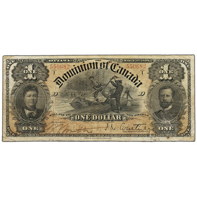 SOLD $1 1898 Dominion of Canada Note Series I DC-13b - Fine+ (several tears)