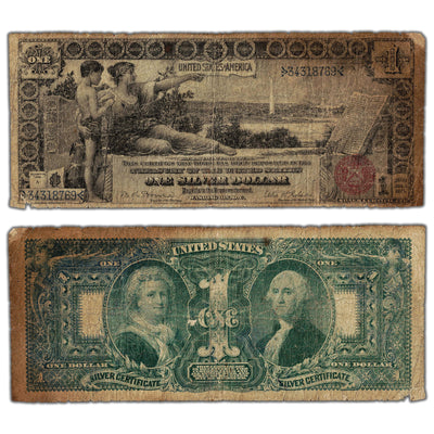 SOLD United States 1896 $1 "Educational" Silver Certificate Note - Corner Tear