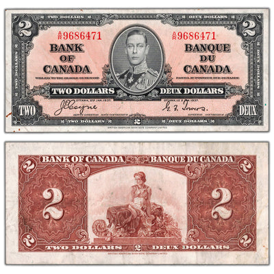 $2 1937 Bank of Canada Note Coyne-Towers A/R Prefix BC-22c - VF/EF