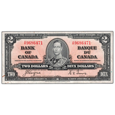 $2 1937 Bank of Canada Note Coyne-Towers A/R Prefix BC-22c - VF/EF