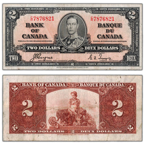 SOLD $2 1937 Bank of Canada Note Coyne-Towers C/R Prefix BC-22c - VF