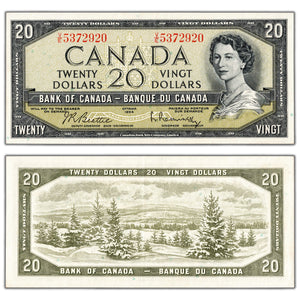 SOLD $20 1954 Bank of Canada Note Beattie-Rasminsky V/E Prefix BC-41b - AU
