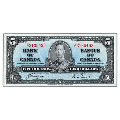 SOLD $5 1937 Bank of Canada Note Coyne-Towers Z/C Prefix BC-23c - AU