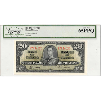 SOLD $20 1937 Bank of Canada Note Gordon-Towers E/E Prefix BC-25b - Legacy UNC-65 PPQ