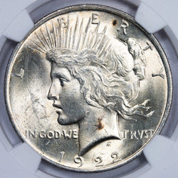 United States 1922 $1 Peace Dollar Silver Coin - NGC MS-62