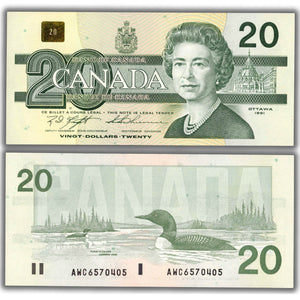 SOLD $20 1991 Bank of Canada Note AWC Changeover Prefix BC-58c - Choice UNC