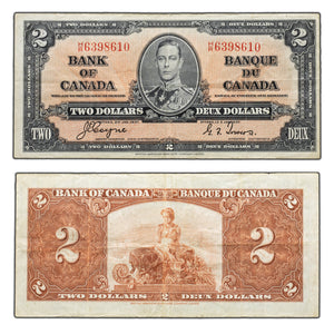 SOLD $2 1937 Bank of Canada Note Coyne-Towers H/R Prefix BC-22c - VF