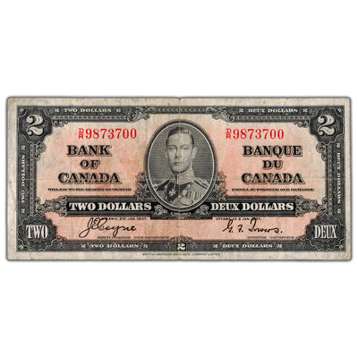 $2 1937 Bank of Canada Note Coyne-Towers D/R Prefix BC-22c - F/VF